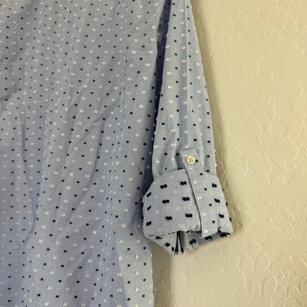 Talbots Blue Clip Dot Button Down Collared Shirt Preppy Office Career Cotton Sm - Image 6