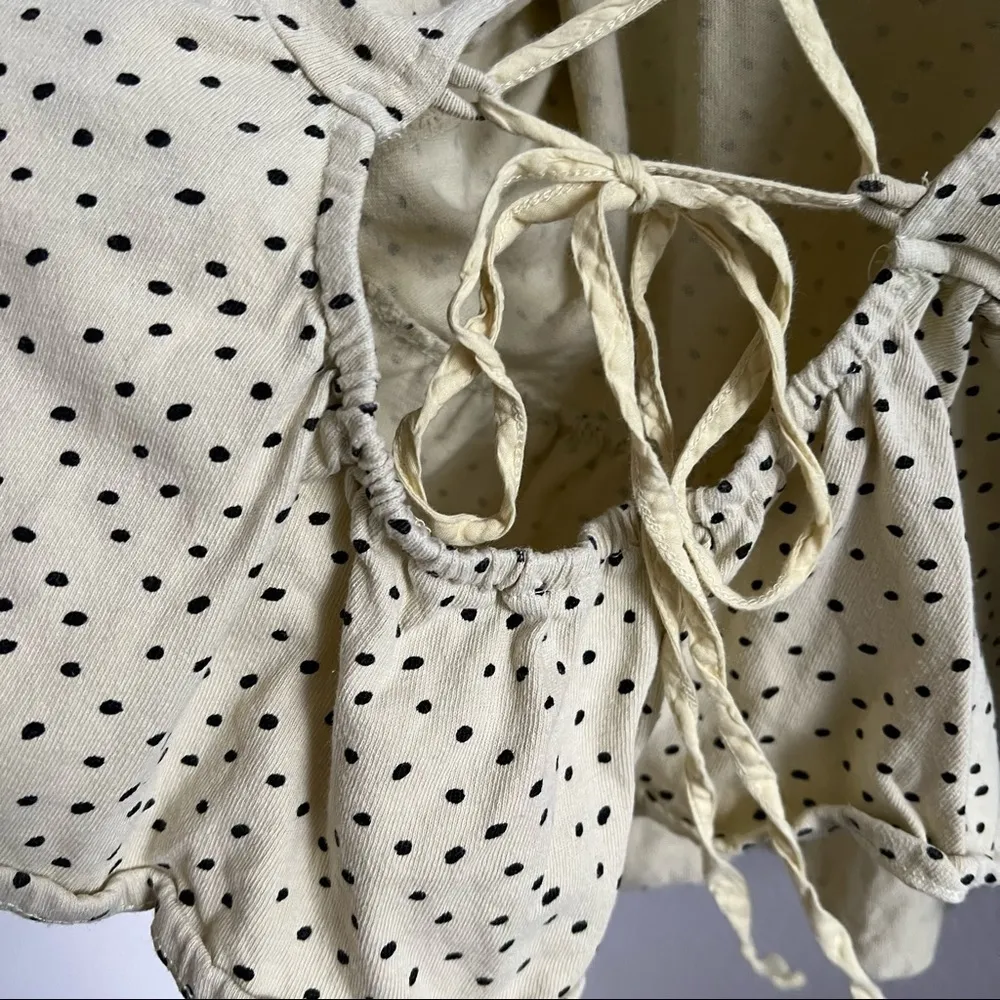 Urban Outfitters Pale Yellow Polka Dot Tie Open Back Peplum Top Large - Image 7