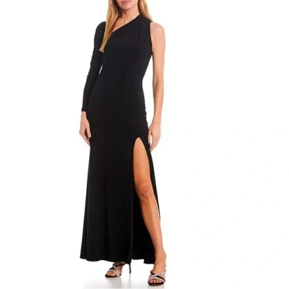 BETSY & ADAM Asymmetric Single Long Sleeve Gown in Black Size US 2 - Image 12