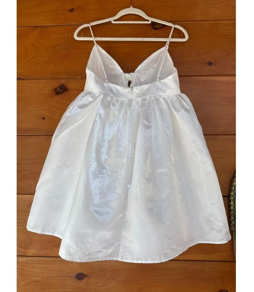 Lulus Baby Girl White Satin Babydoll Mini Dress With Pockets Engagement Size M - Image 5