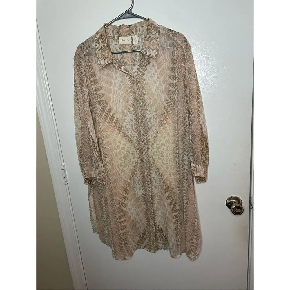 Chicos Sheer Long Sleeve Long Line Tunic Size 4 - Image 12