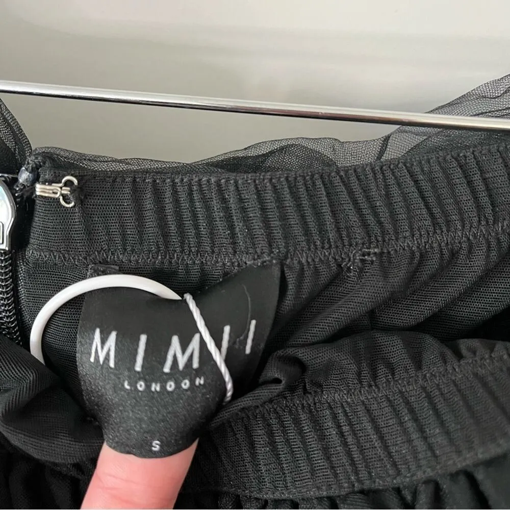 NWT Mimii London Black Ruffle Ruched Long Sleeve Dress Womens Size S - Image 6