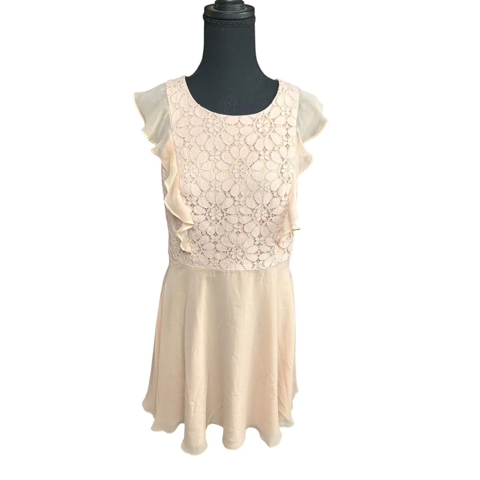 Nanette Lepore Women's Slvls Chiffon F&f Dress W/Lace Bodice‎ 12 Bellini Fizz - Image 3