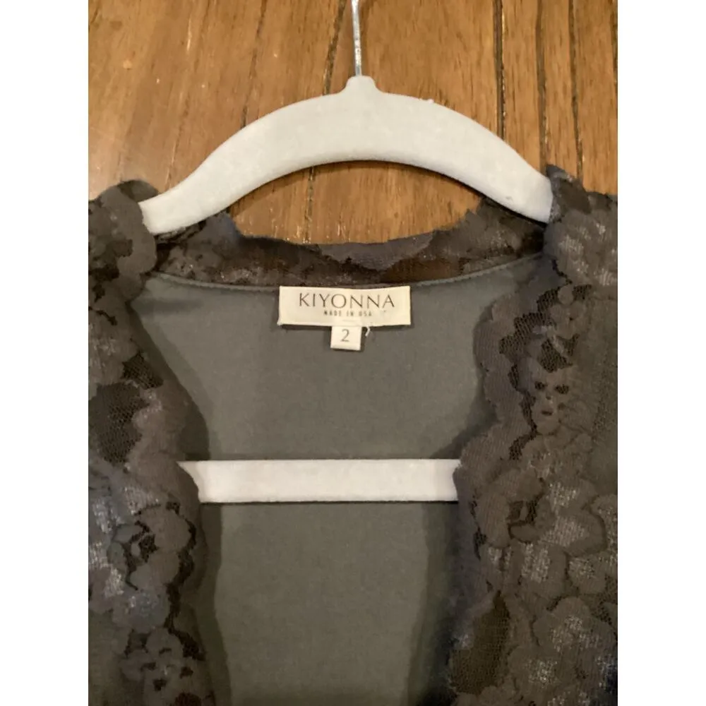 Kiyonna Screen Siren Lace evening Gown Drape V Neck 3/4 Sleeve Twilight Grey 2 Gray Size 18 - Image 9