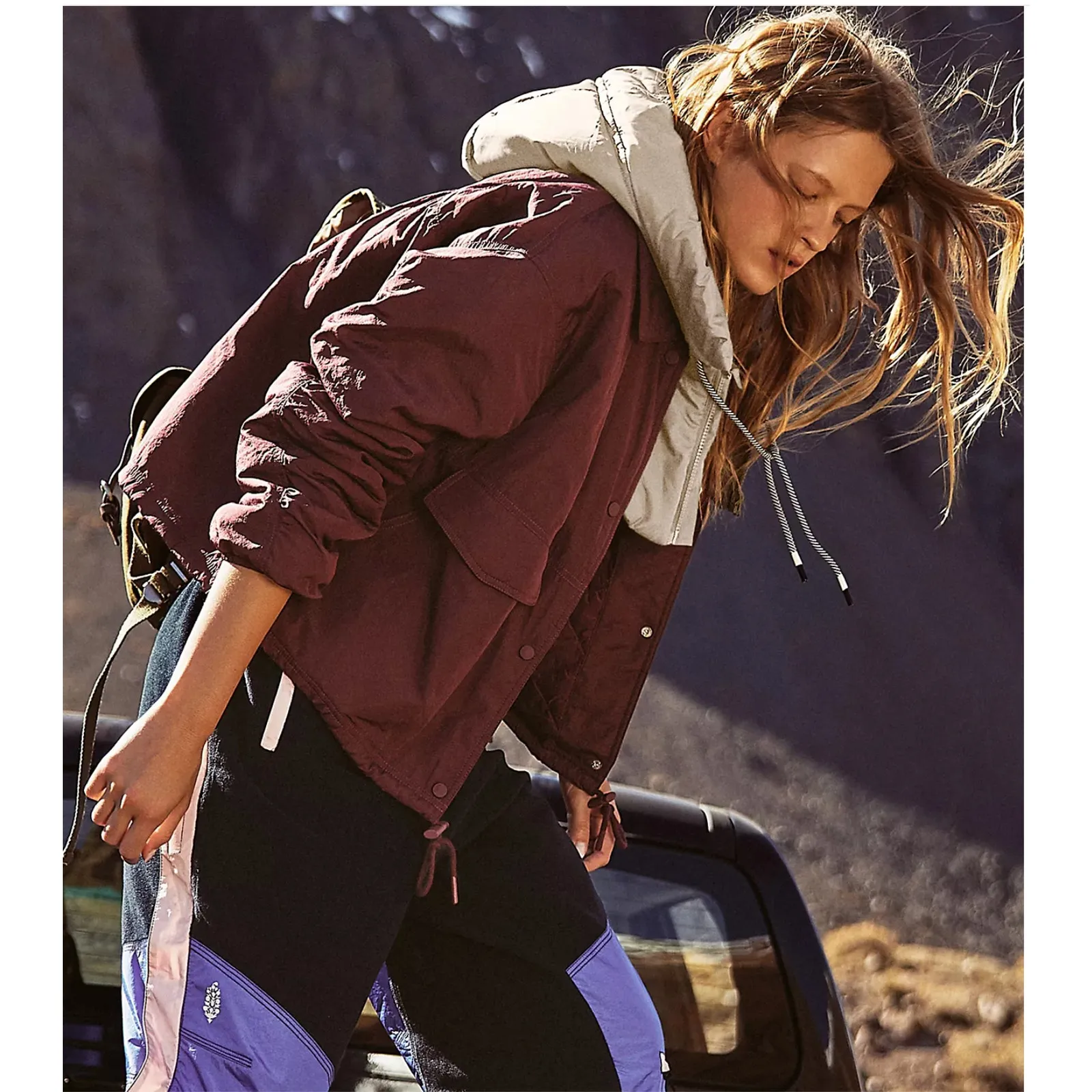 Free People FP Movement Off The Bleachers Coaches Jacket Women’s Small – Plum - Image 10