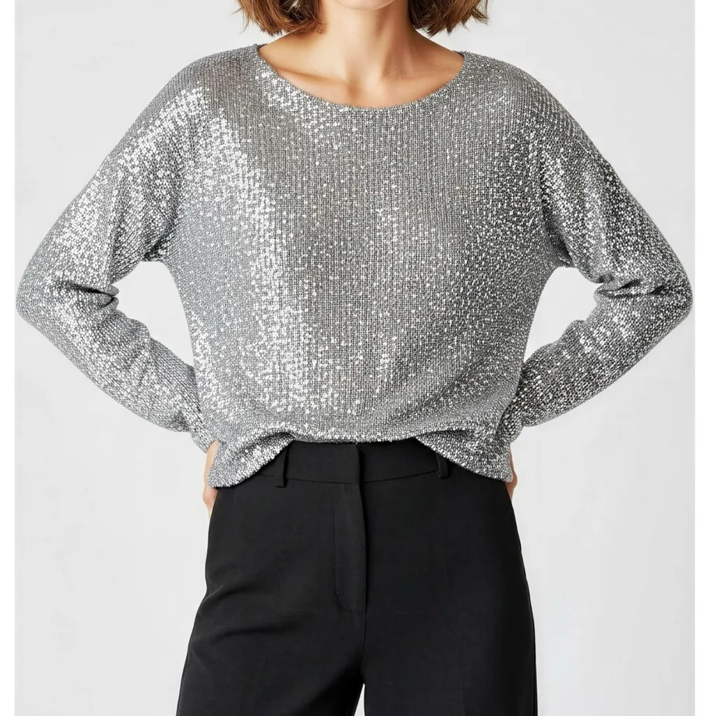 EMERSON FRY Keyhole Top, Silver Sequin, Large Gray - Image 2