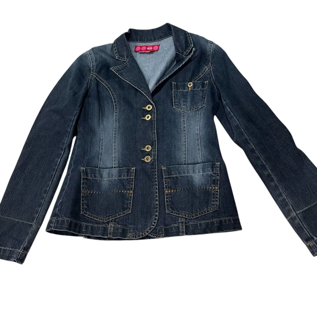 GLO Medium blue jean jacket stretchy blazer‎ thin coat pockets - Image 2