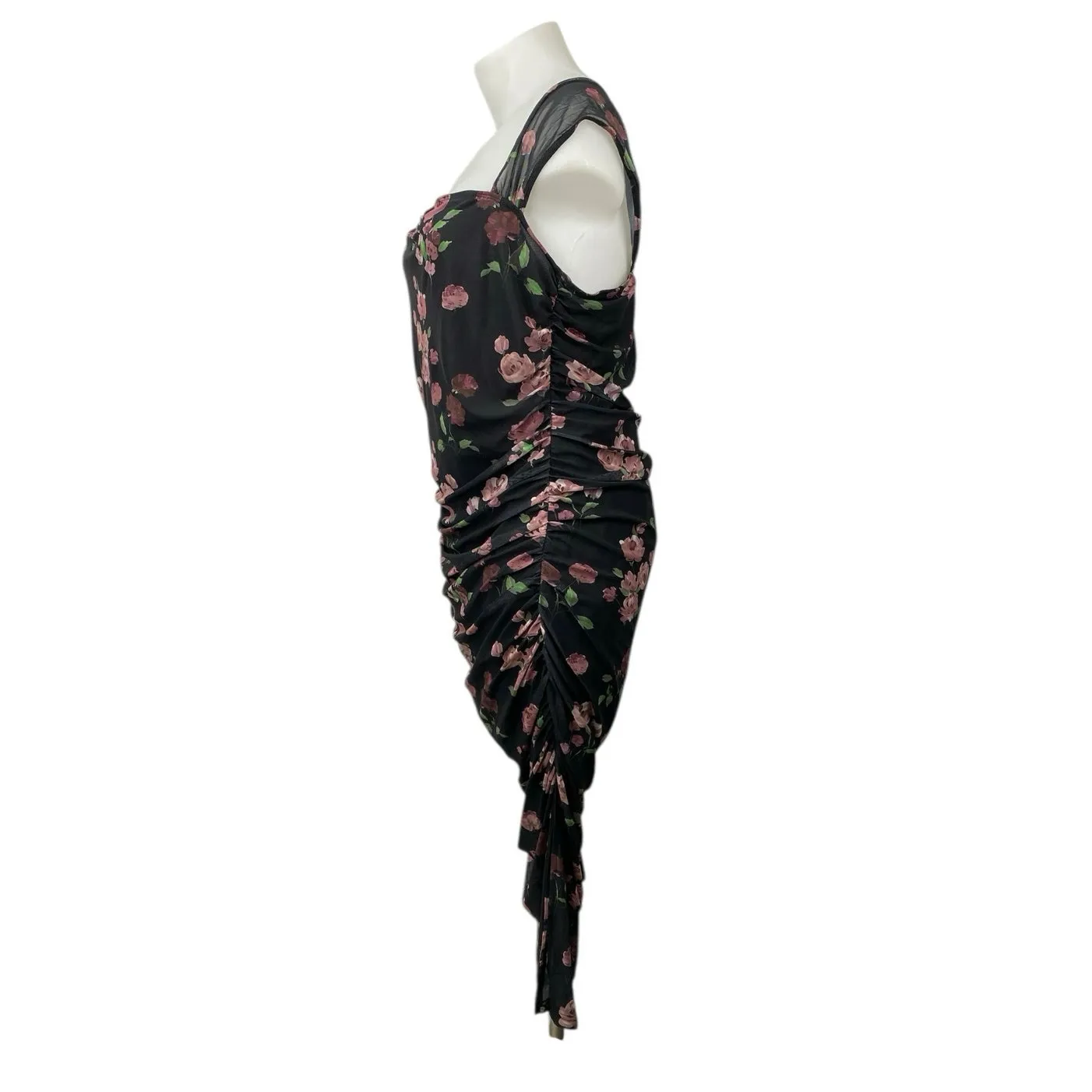 Cider Women's Black Floral Print Sleeveless Ruched Midi Bodycon Dress Size 3XL - Image 3