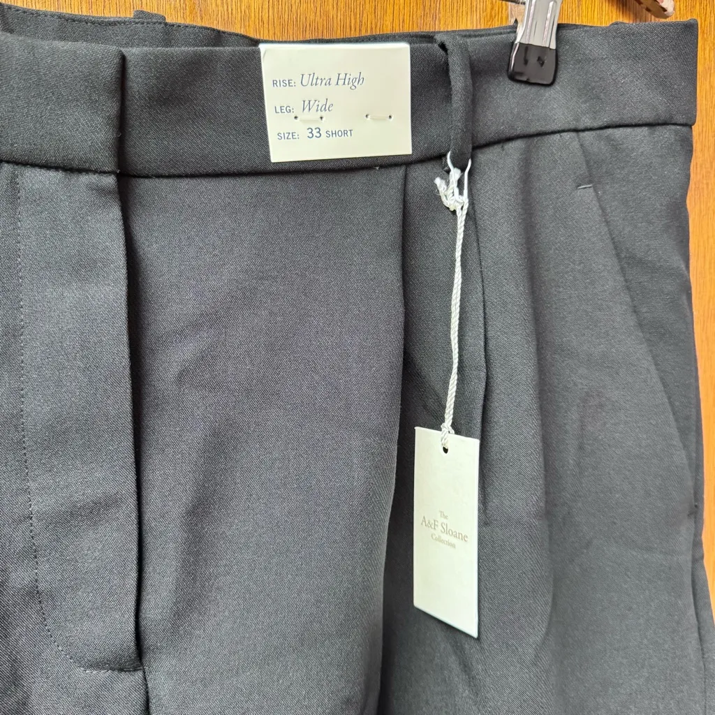 NEW Abercrombie & Fitch Sloane Tailored Pleat Pants Trousers Black 33 SHORT NWT - Image 5
