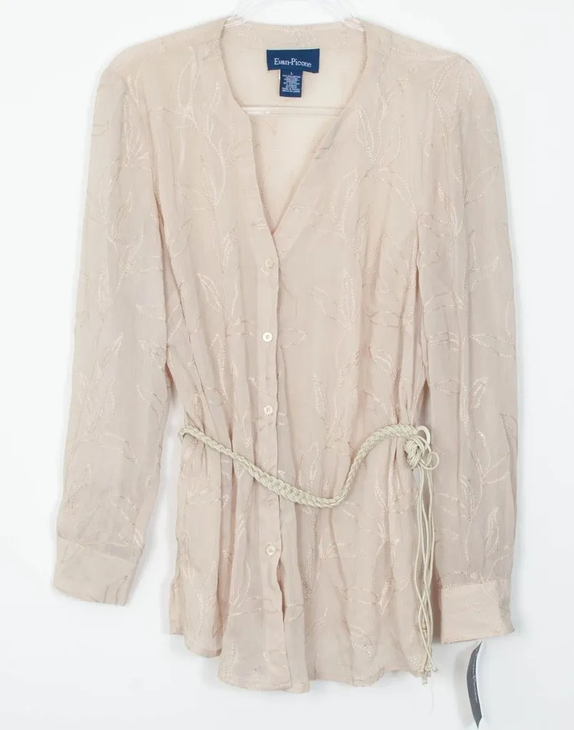 Evan Picone Womens Button Down Blouse Size L Cream Embroidered Bohemian NWT - Image 1