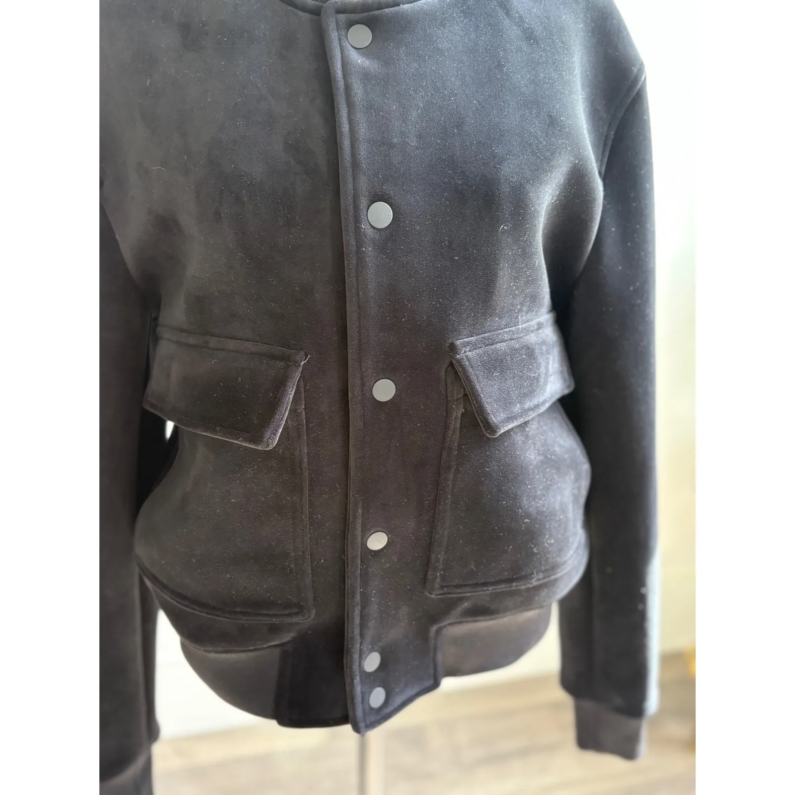Zara Black‎ Bomber Jacket Button Front Pockets Casual Everyday Style Medium - Image 3