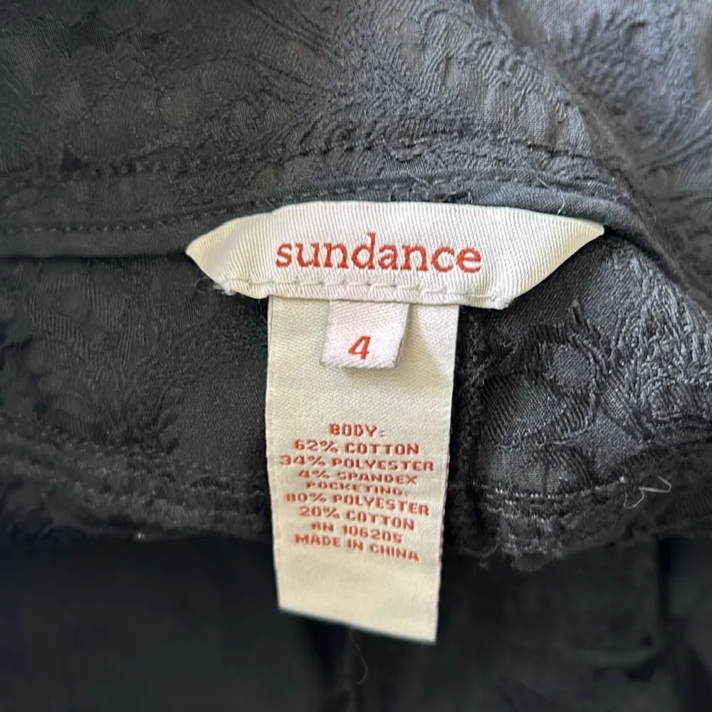 Sundance Floral Embroidered Jacquard Straight Leg  Black Pants Size 4 - Image 15