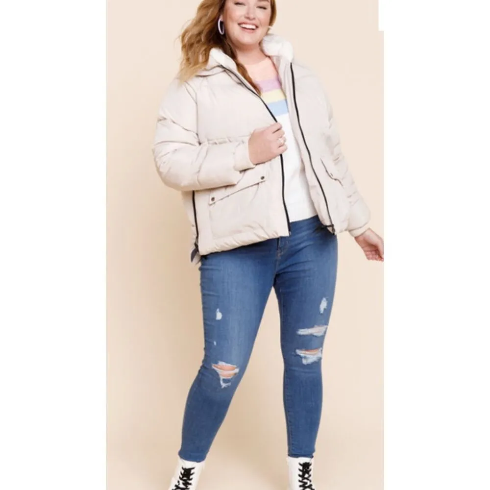 Francesca’s Anna Cai Womens Sydney Full Zip‎ Hoodie Puffer Jacket Green Medium - Image 3