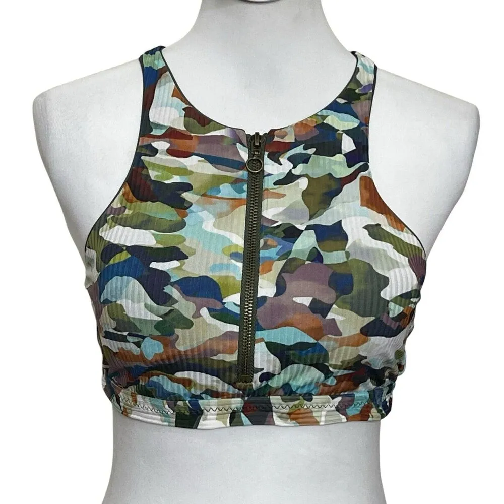 Becca by Rebecca Virtue Cora Bikini Top Women’s Size Large Multicolor Zip Camo - Image 3
