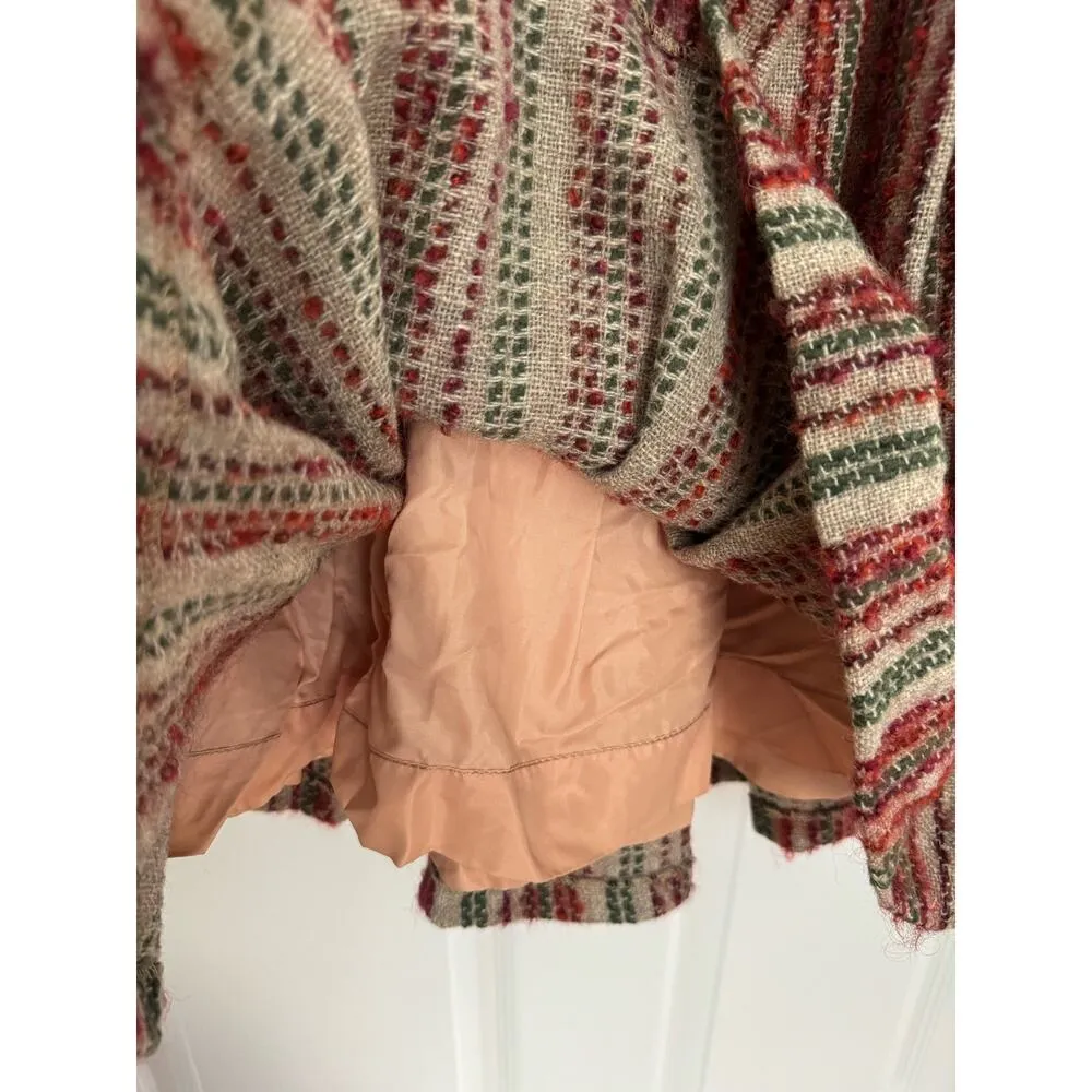 high waisted pleated boucle striped midi skirt size small Red - Image 12