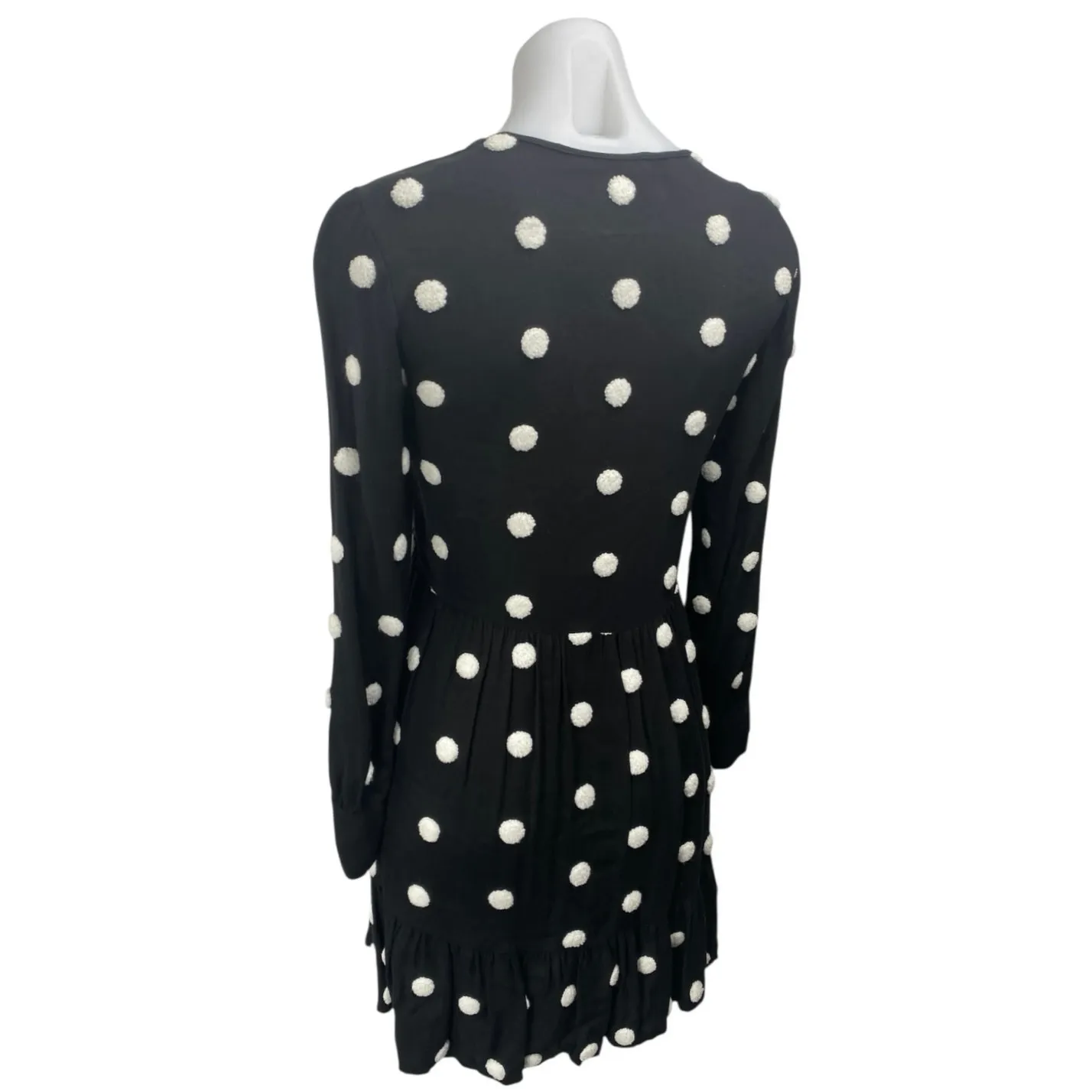 Zara Black Embroidered Polka Dot V-Neck Long Sleeve Mini A-Line Dress Size XS - Image 2