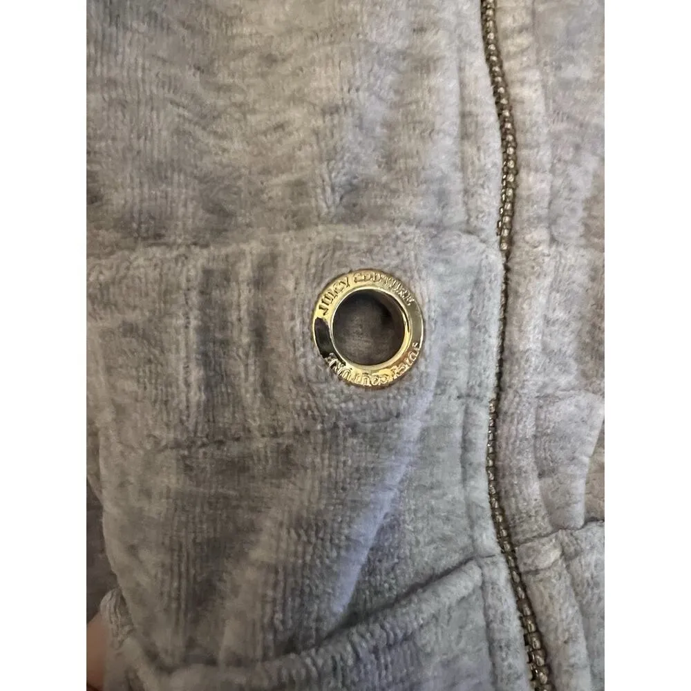 Juicy Couture Hoodie Jacket Full Zip Size L Gray Y2K Vintage Velour Coquette Bow - Image 4