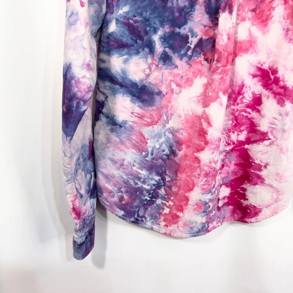 Polo Jeans Company Large Top Handmade Tie Dye Button Long Sleeve Pink Purple 539 - Image 10