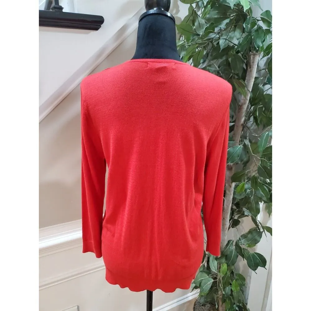 August Silk Womens Red Cotton Round Neck Long Sleeve Cardigan Sweater Size Large - Image 7