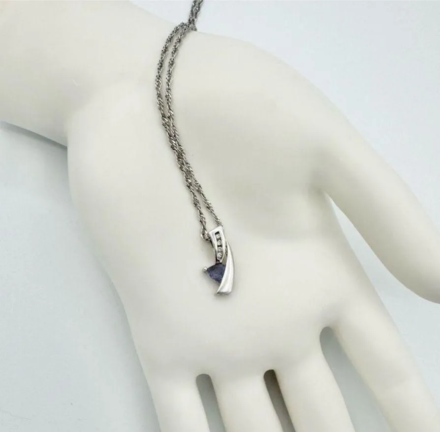 10K Two Tone White Gold Diamond & Tanzanite Ring & Pendant Set .04 ctw 3.6 - Image 5