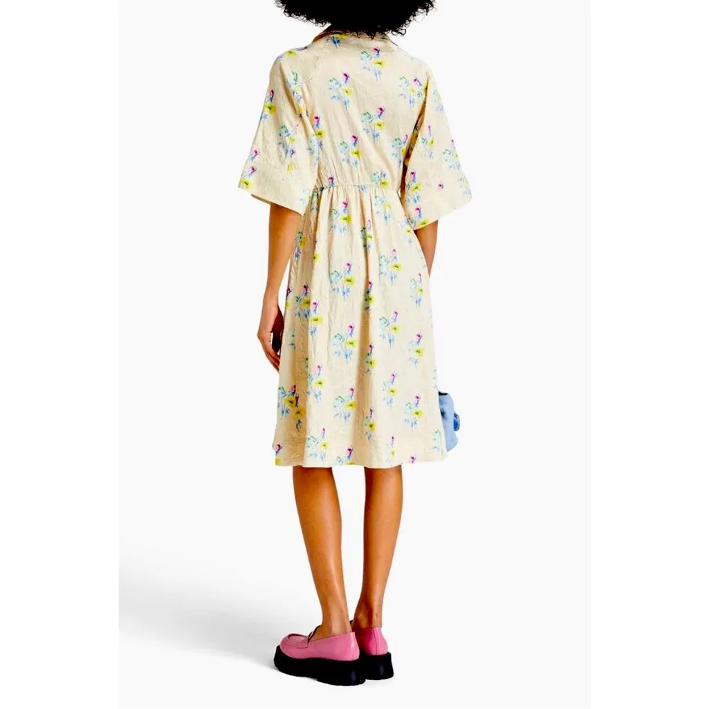 EUC GANNI Floral Crinkle Wrap Dress In Yellow size 36/4 Pink Blue Chic Sexy Wrap - Image 2