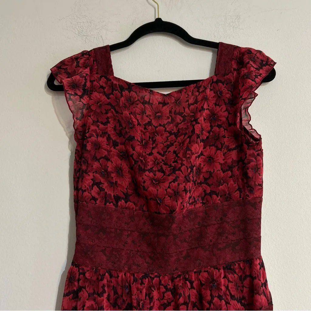 Free People Burgundy Floral Lace Applique Maxi Dress Size 4 Whimsigoth Romantic - Image 10