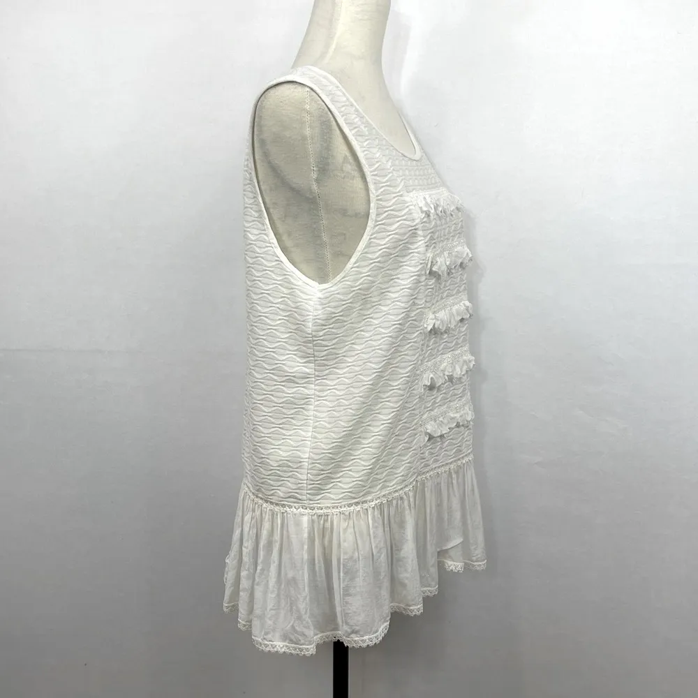 Free People White Cotton Sleeveless with Peplum Detail Top Size L - Image 8