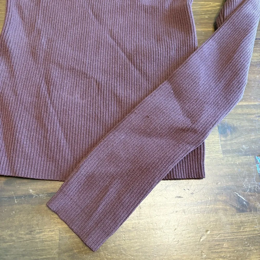 Zara Ribbed Cold Shoulder Tank Top Long Sleeve Brown Chocolate Small V Neck - Image 3