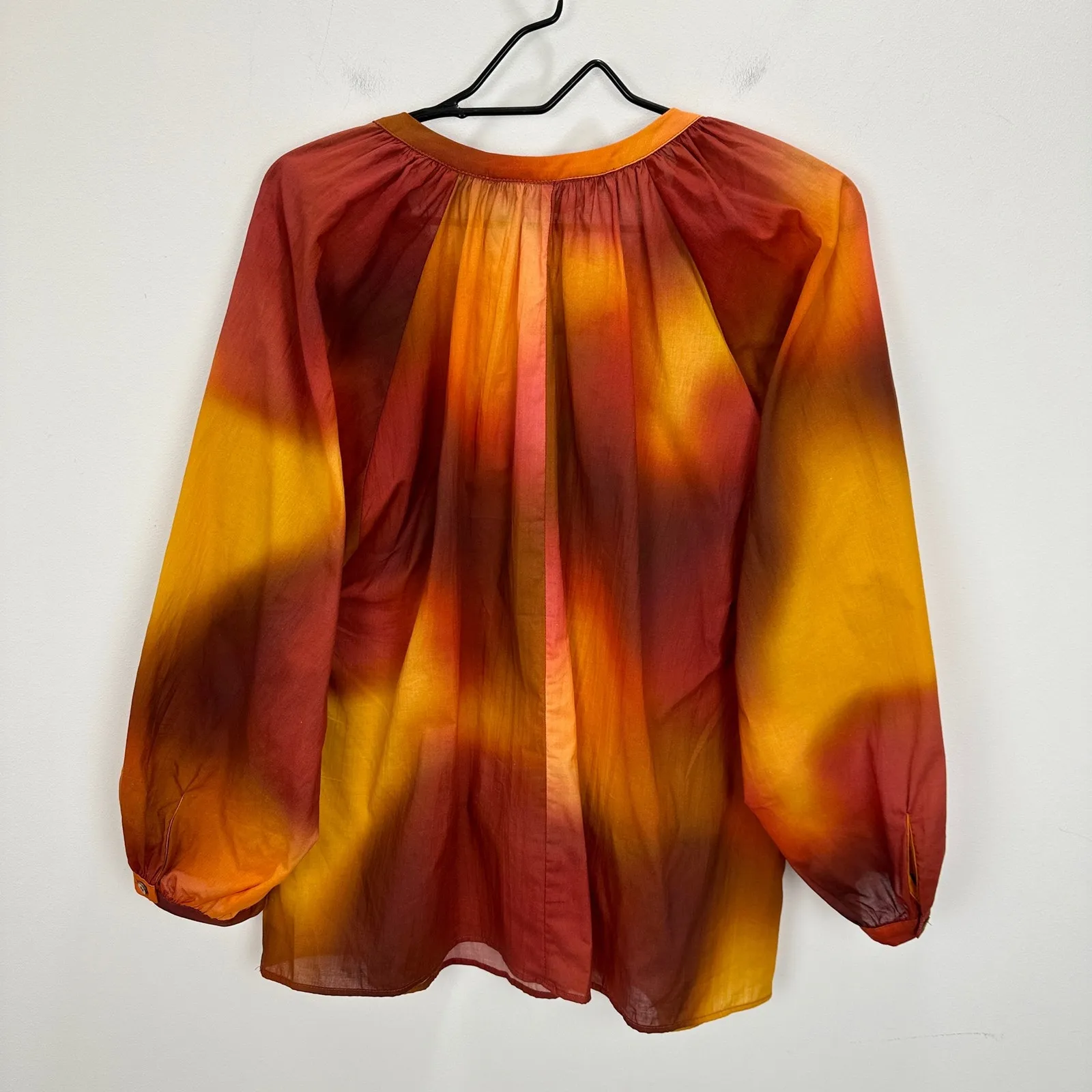 Zara Oversized Blouse Boho Resortwear Colorful Ombre Cotton Long Sleeve M NWT - Image 13