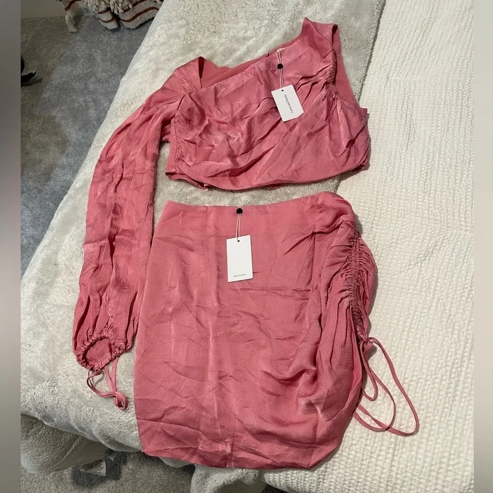 Lovers + Friends Ruched One Shoulder pink Carlotta top and skirt set NWT - Image 7