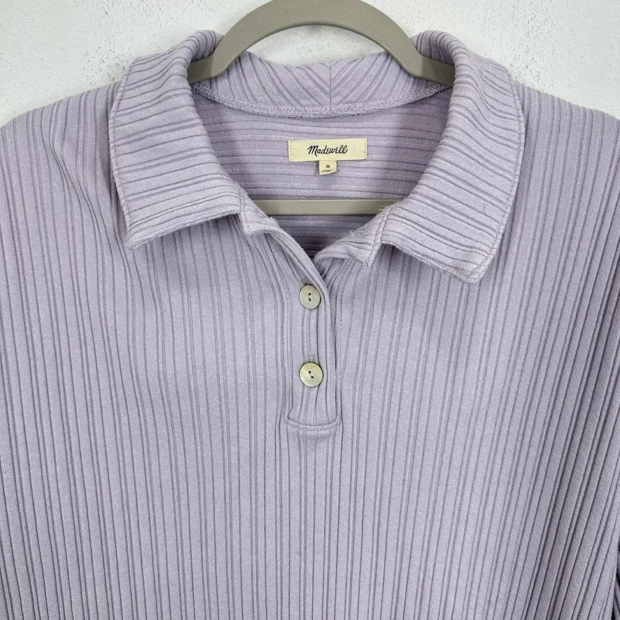Madewell Ribbed Collared Long Sleeve Pullover Top Lavender Purple Size Medium - Image 4