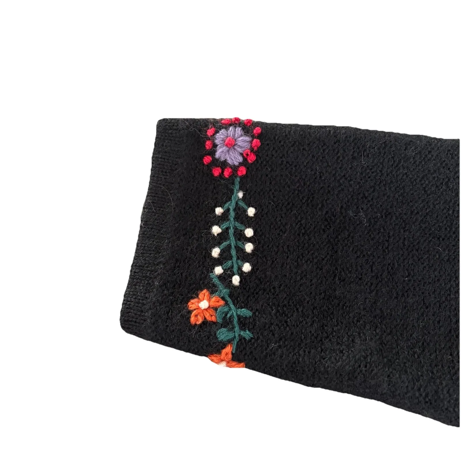 Karen Scott Black Embroidered Floral Pure Wool Button Front Cardigan Sweater 1X - Image 4