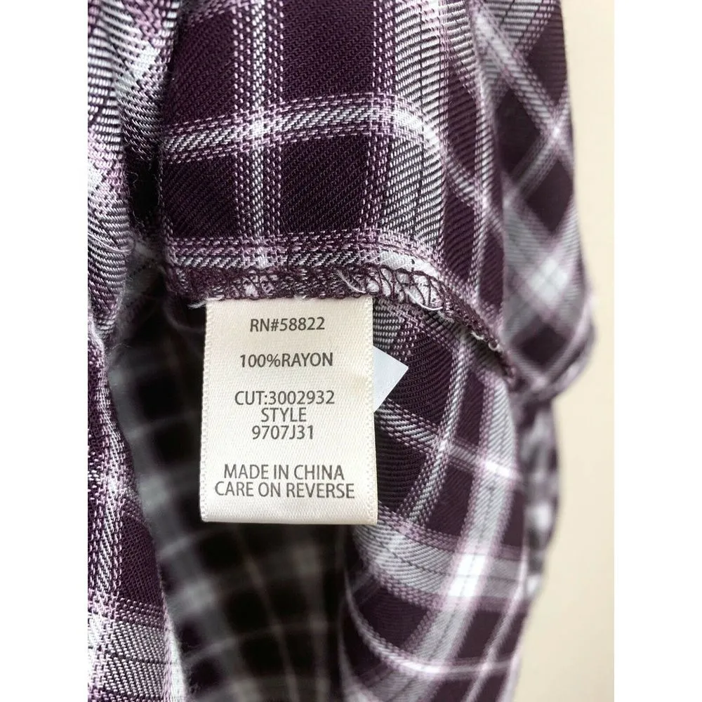 Max Studio Plaid Ruffle Sleeve Top Button - Image 5