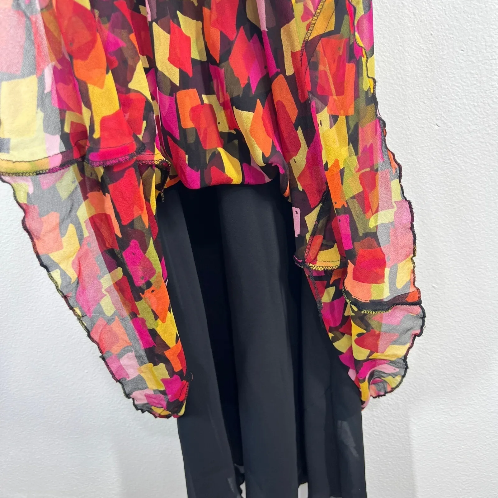 Karen‎ Kane 100% Silk Maxi Dress Sleeveless V Neck Multi Geometric Print Medium - Image 12