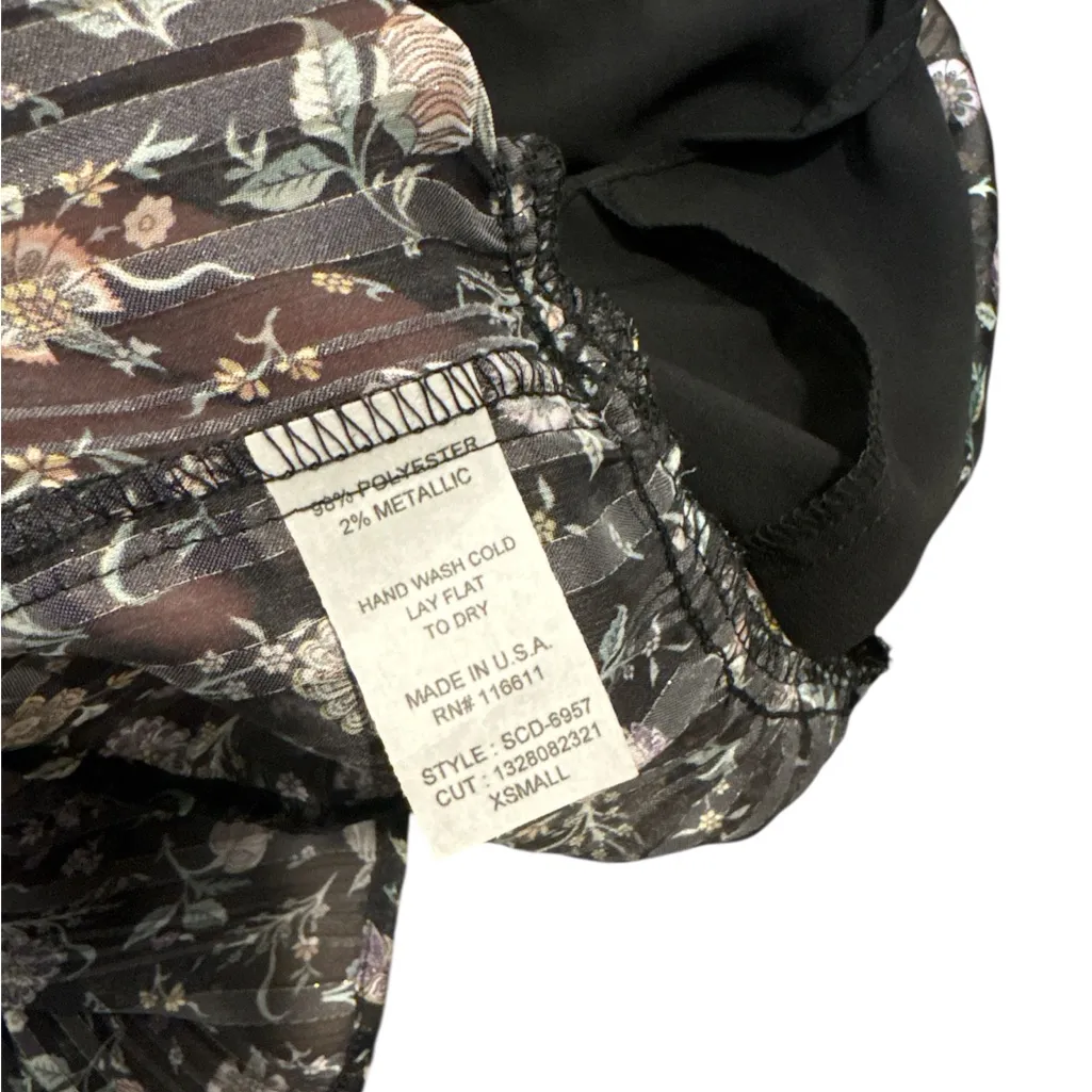 NWT Self Contrast Smocked Floral Mini Dress Long Sleeve XS | Anthropologie Black - Image 7