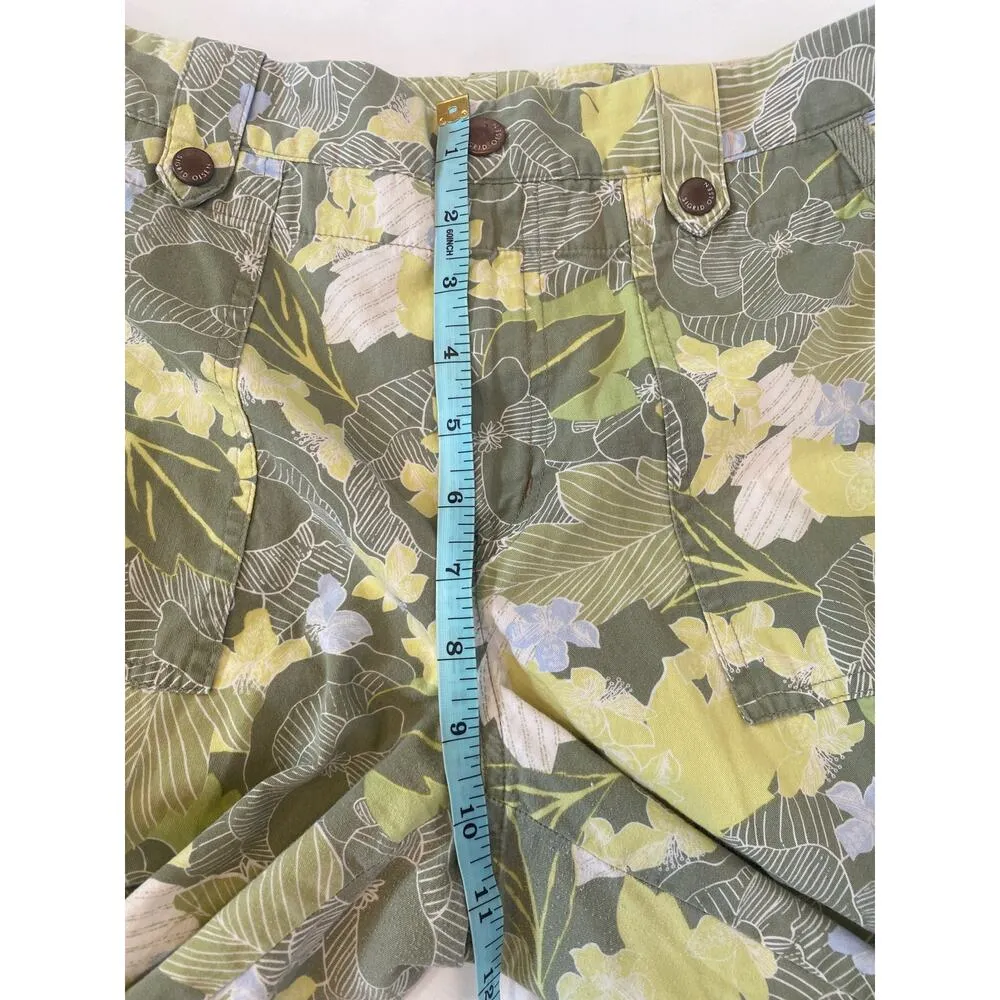 Sigrid Olsen Floral Lightweight Crop Capri Pant Sz 8 Cotton Leg Tie Green Cotton - Image 12