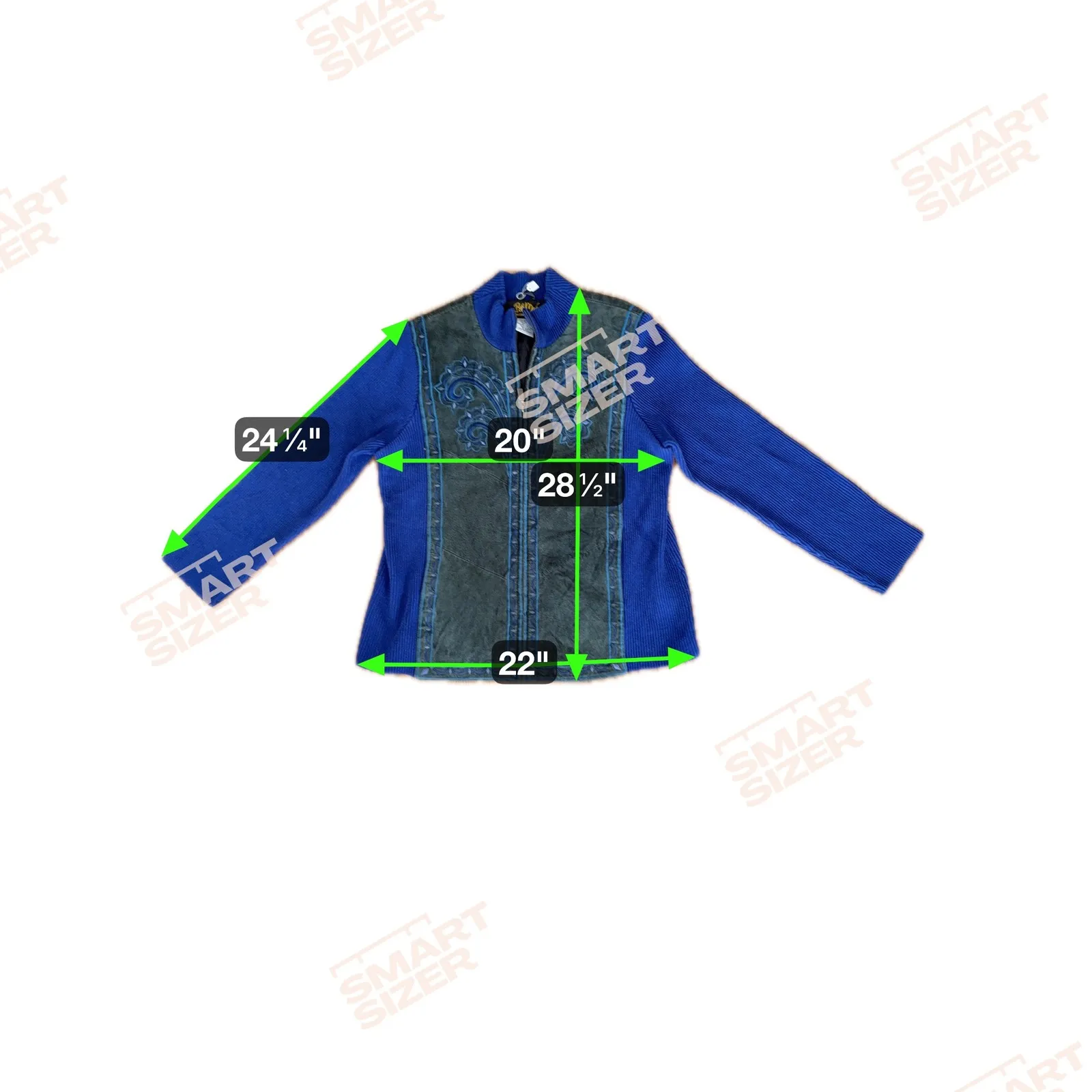 Bob Mackie Wearable Art Blue Ribbed Leather Suede Embroidered Jacket L - Image 5