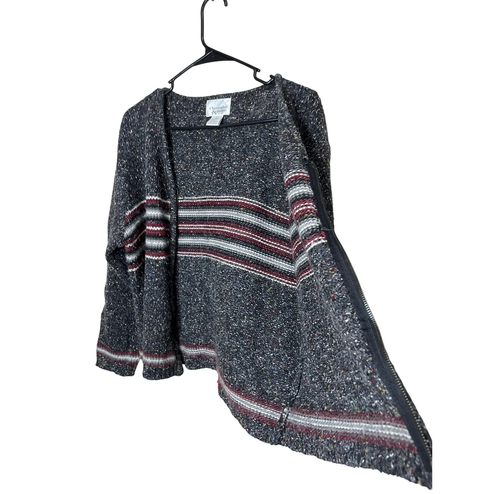 Vintage Christopher & Banks Speckled Knit Zip Up Cardigan Sweater Stripes Size L - Image 5