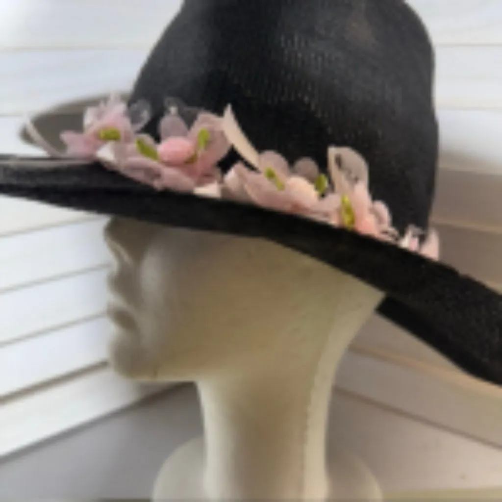 Handcrafted Cowboy Hat Floral Appliqué Ribbon Trim Western Festival Black OS - Image 4