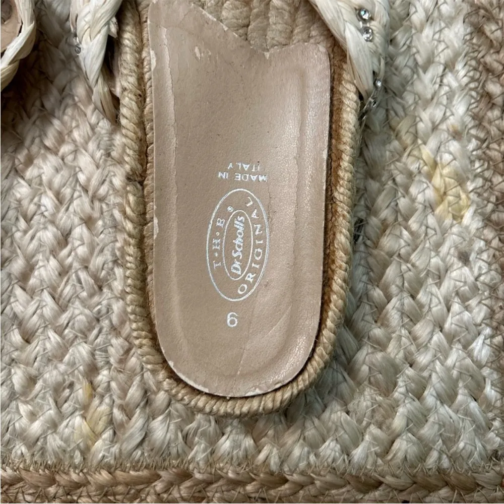 Dr. Scholl’s Straw Rhinestone Flat Woven Made in Italy Sandals Size 9 Tan - Image 5