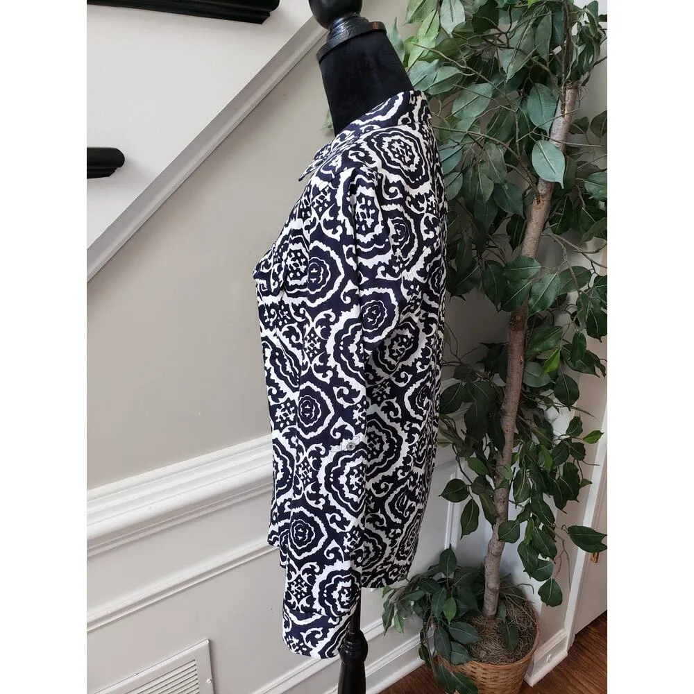 Michael Kors Jacket Women 6 Blue White Geo Print Stretch Double Pockets Full Zip - Image 12