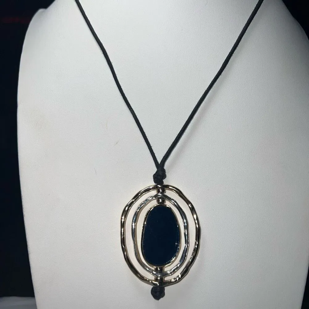 Bella Jack Gold & Silver Tone Royal Blue Faceted Pendant Necklace - Image 2