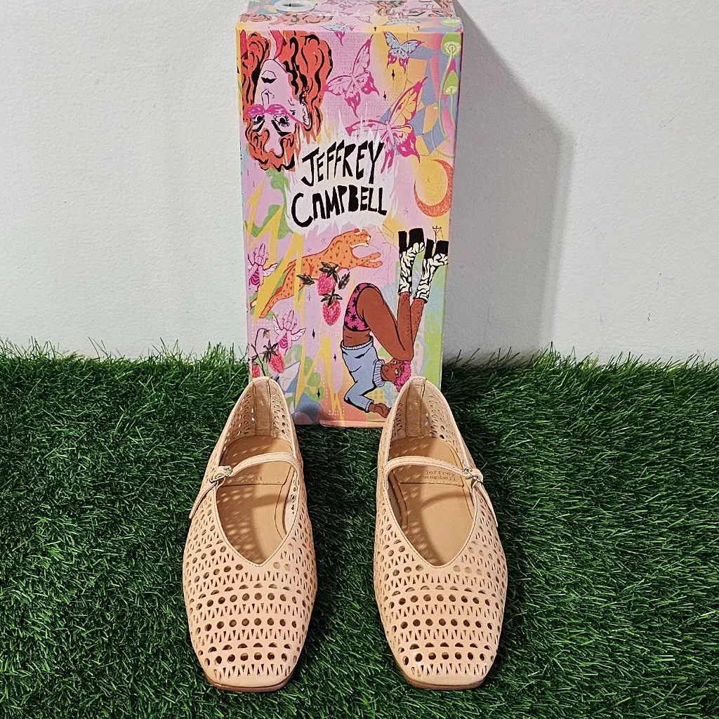 Jeffrey Campbell KHLOE Perforated Square Toe Flat - Beige - Women's Size 8 - Image 2