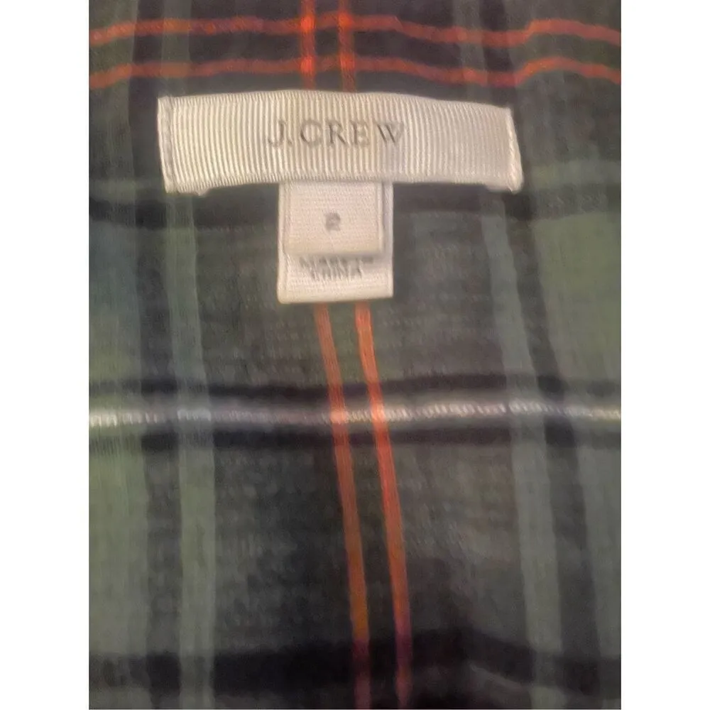 JCrew Embroidered Cotton Long Sleeve Green Plaid Peasant Blouse Size 2 - Image 4
