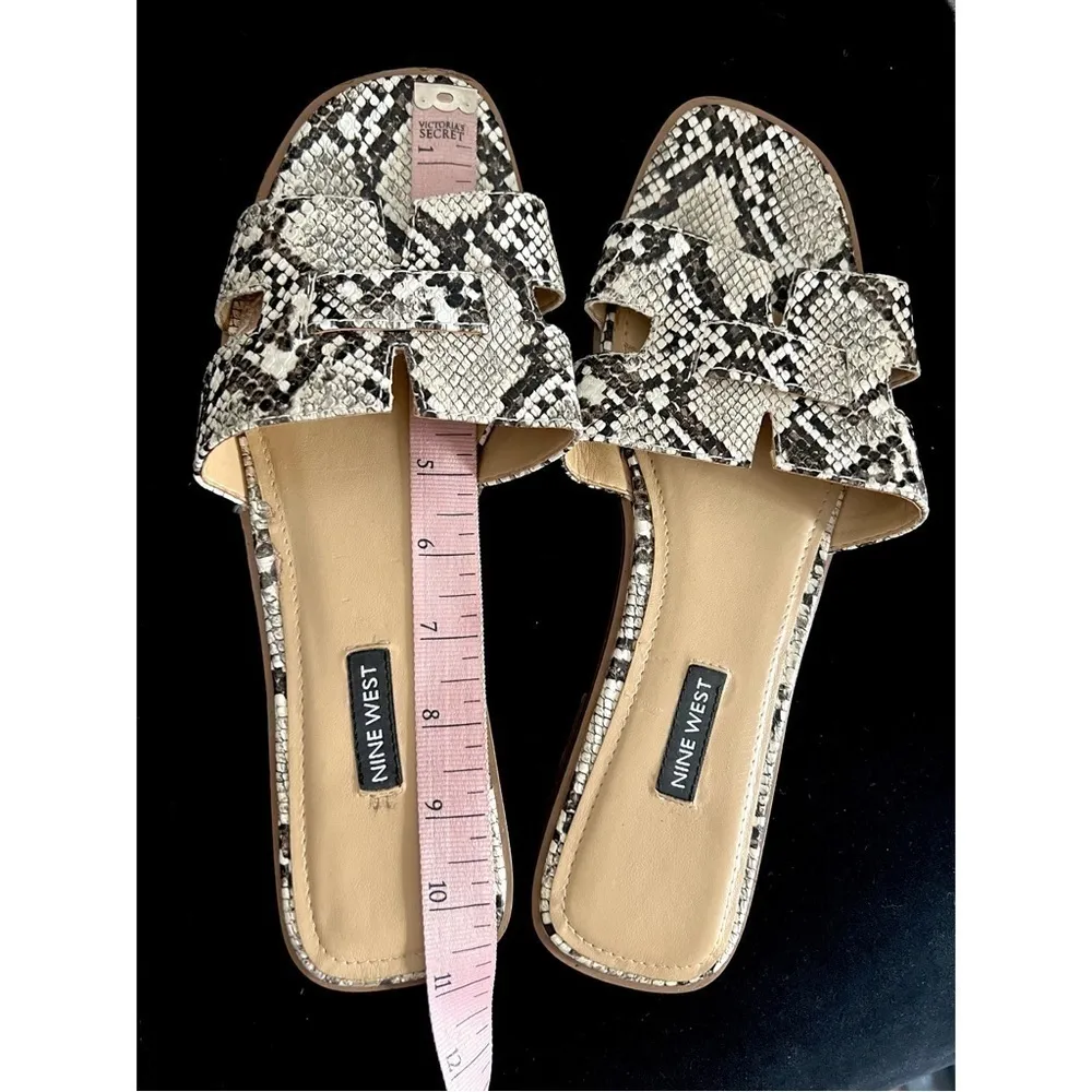 Nine West Grey Snake Faux Leather Gianna Slip-On Sandal Slides Size 10.5 M - Image 9