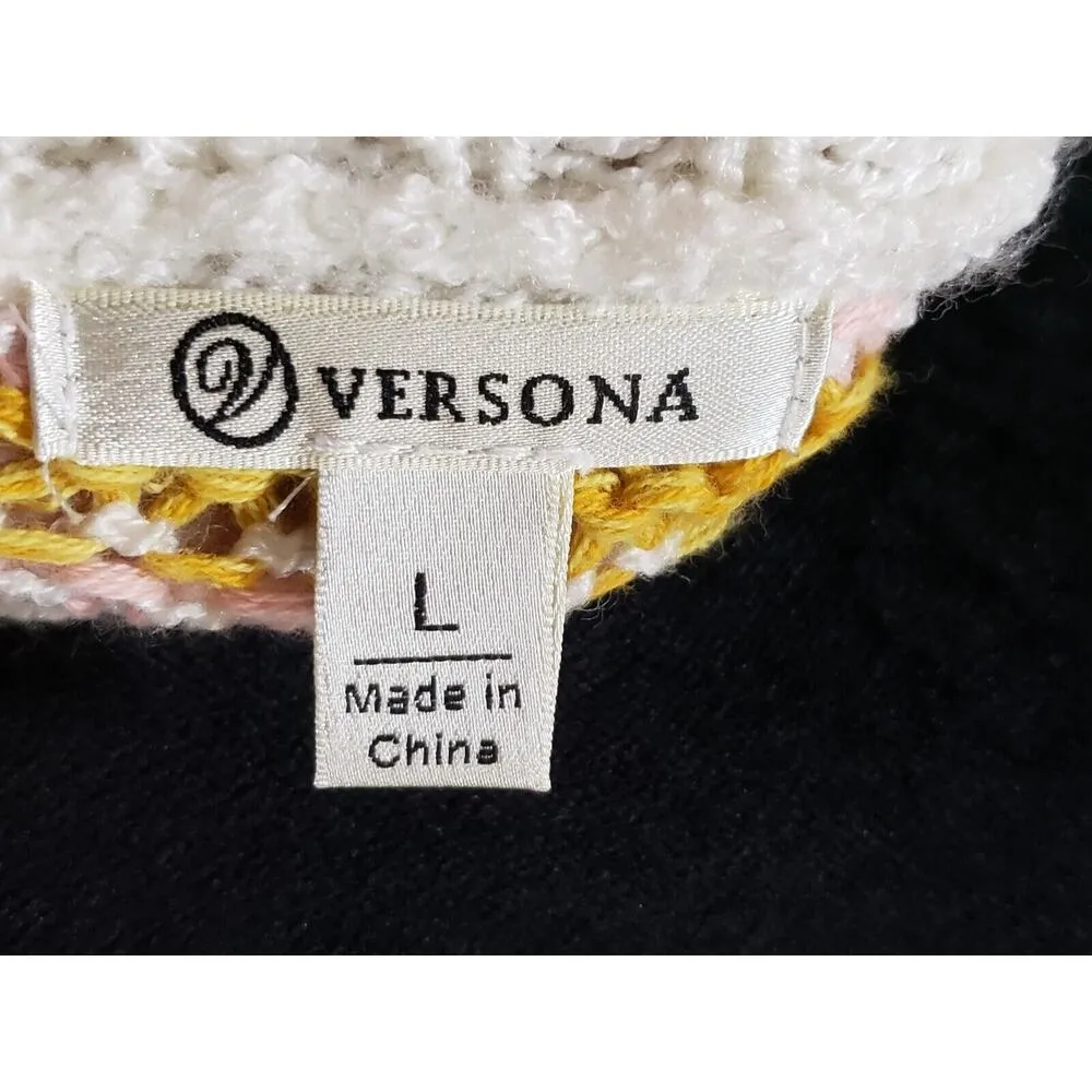 Versona Women's Multicolor Acrylic Round Neck Short Sleeve Casual Top Blouse L - Image 9