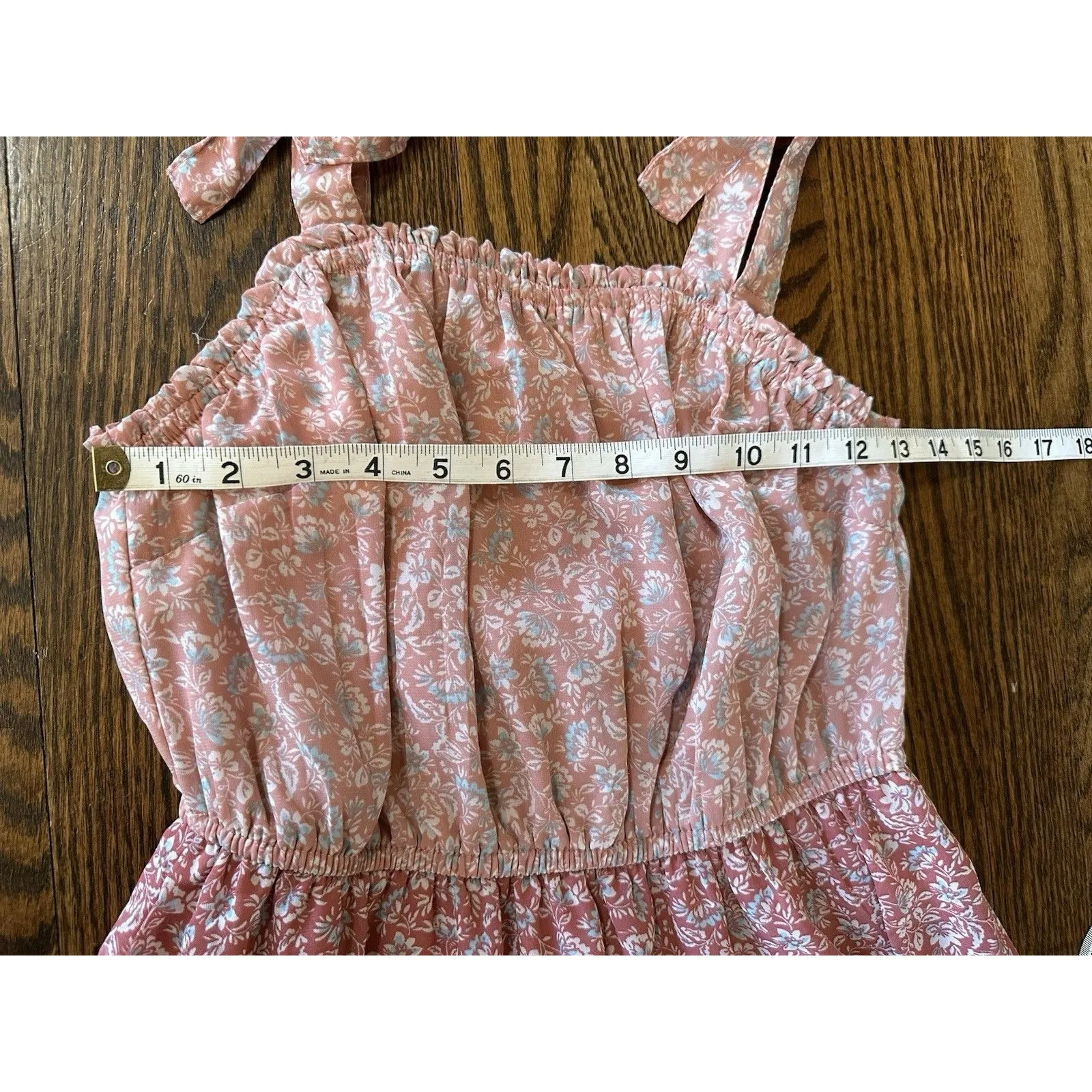 Sincerely Jules Pink Floral Dress Size M Peasant Boho Cottage Prairie Bow Strap - Image 8