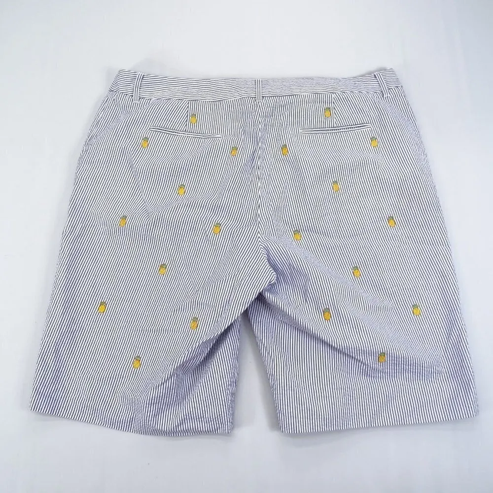 Brooks Brothers 346 Shorts Women Sz 14 Blue Stripe Seersucker Stretch‎ Pineapple - Image 6