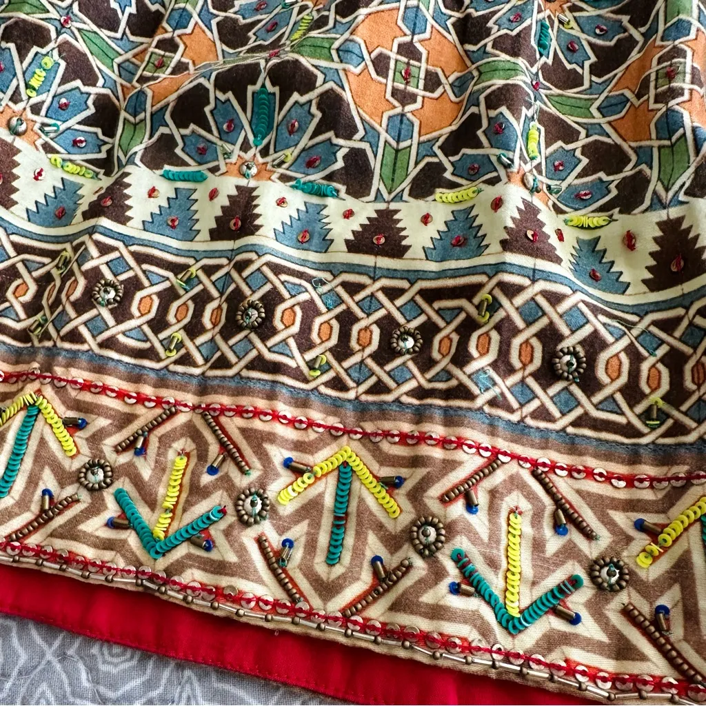 Anthropologie Tanvi Kedia Multicolor Beaded Bohemian Pleated Skirt Size 12 - Image 9