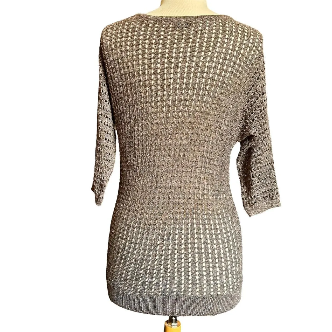 Express Brown & Gold Metallic Open Knit Loose Knit Sweater Sz S Boho Cottagecore - Image 5